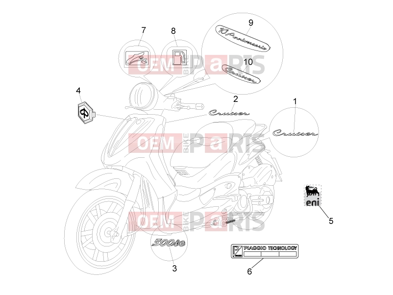 Frame - Plastic parts - Coachwork » Plates - Emblems - Piaggio Beverly 500 Cruiser 2009