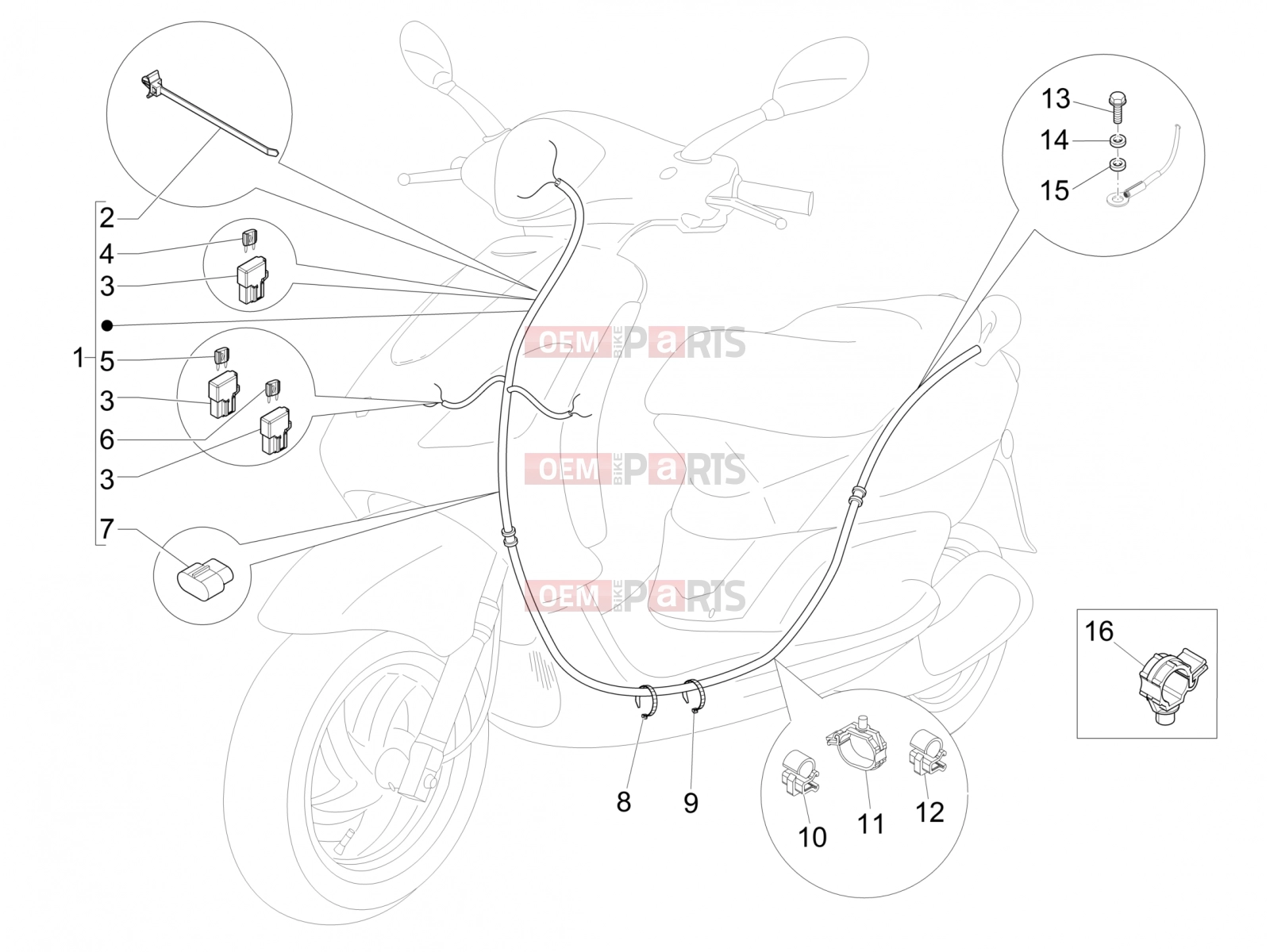 Electrical system » Main cable harness - Piaggio Fly 50 4T 4V 2015