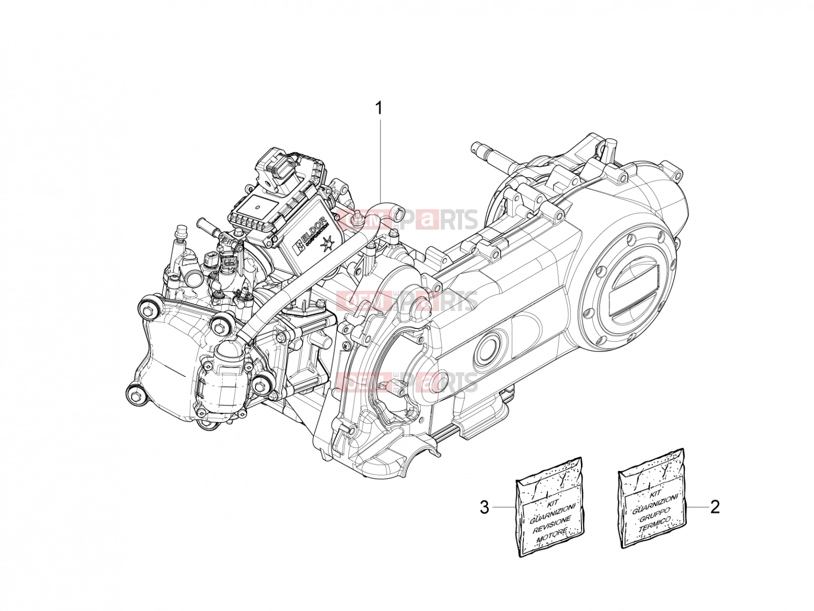 Engine » Engine, assembly - Piaggio Fly 50 4T 4V 2016