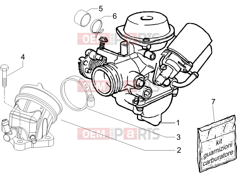 Engine » Carburettor, assembly - Union pipe - Piaggio X9 125 Evolution 2006