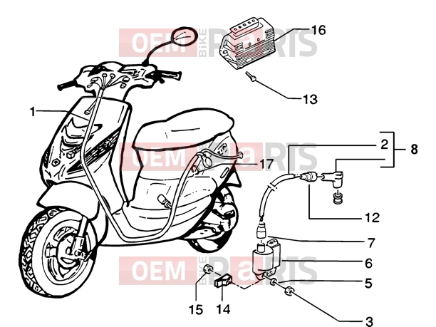 Electrical system » H.t. coil-Regulator - Piaggio Zip SP 50 H2O