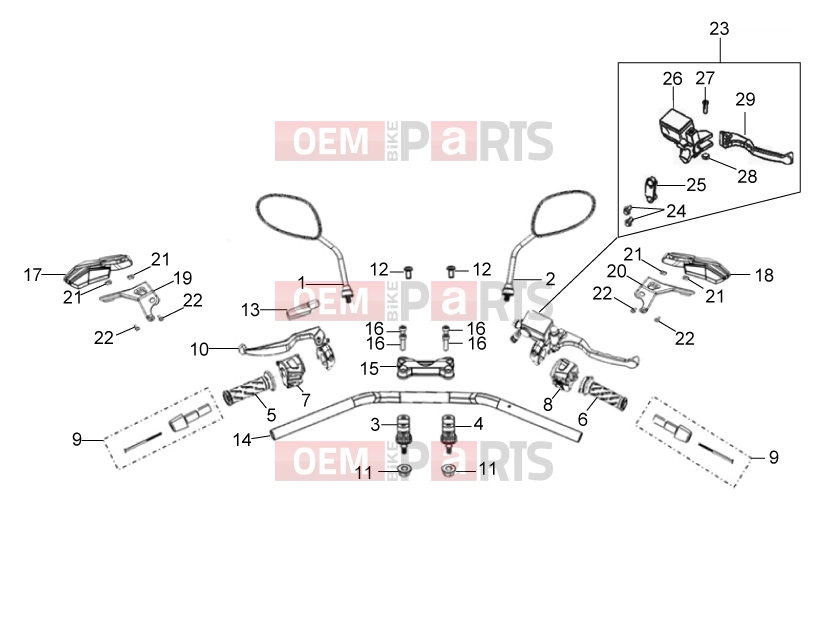 Frame » Handlebar assembly - Derbi ETX 150 2015