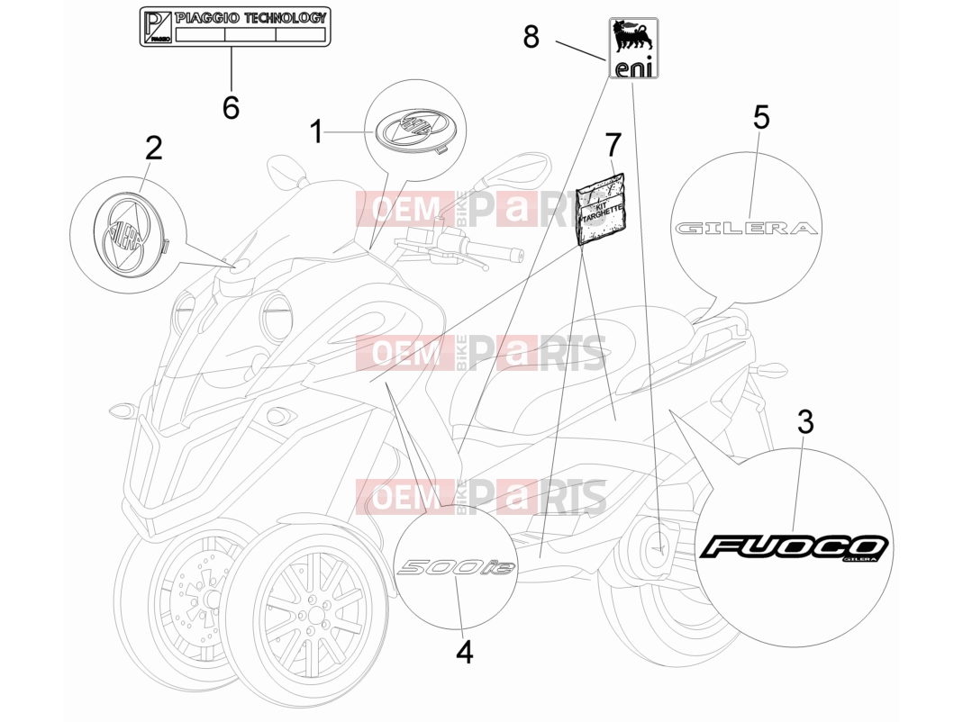 Frame - Plastic parts - Coachwork » Plates - Emblems - Gilera Fuoco 500 2014