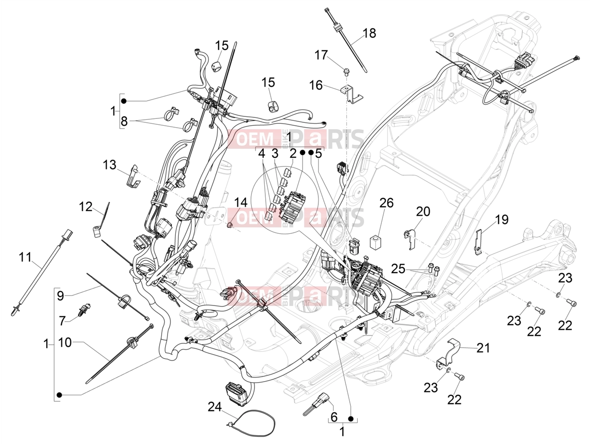Electrical system » Main cable harness - Piaggio 1 Motorcycle 2022