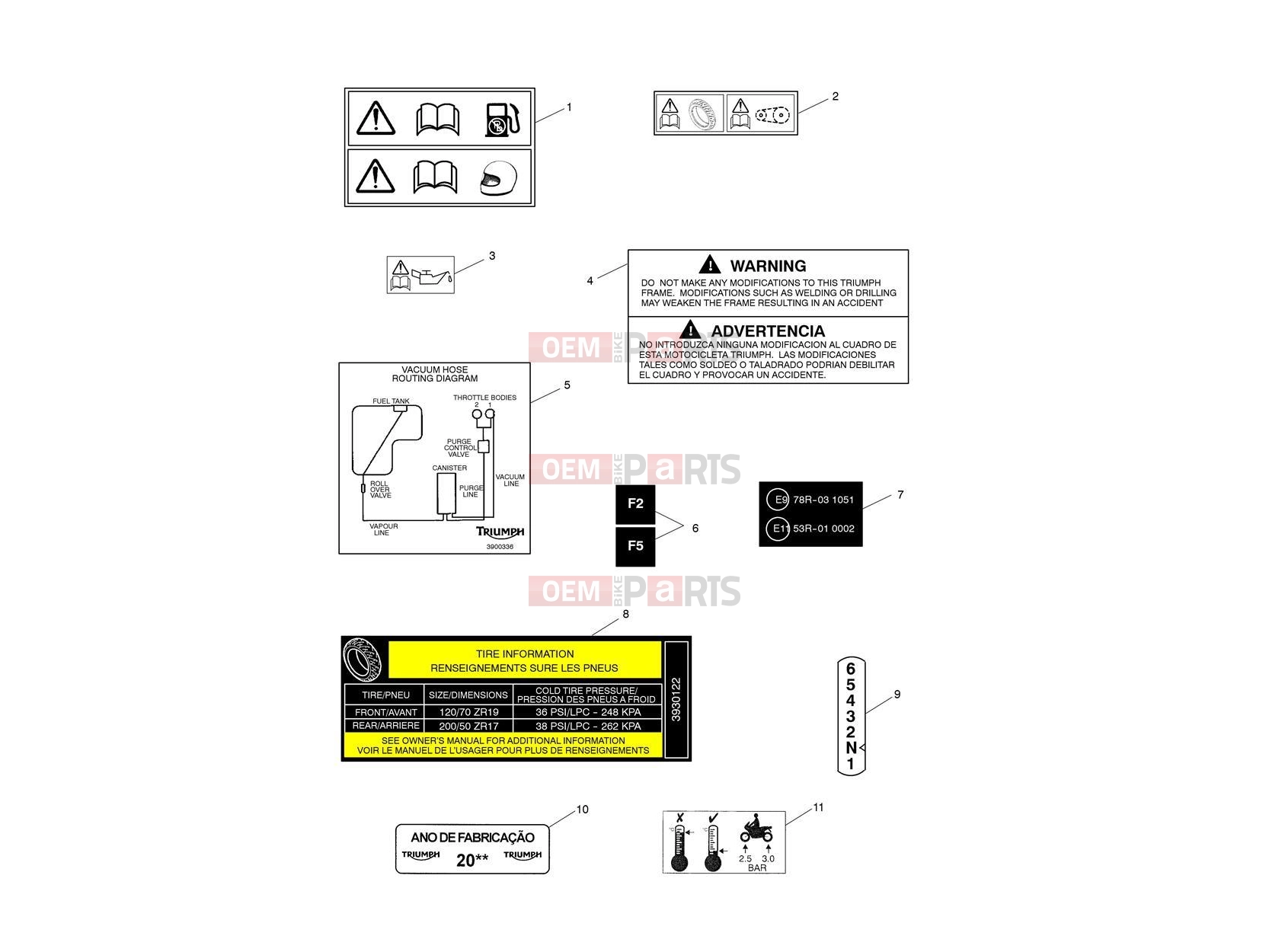 Triumph 2014 THUNDERBIRD STORM Warning Labels