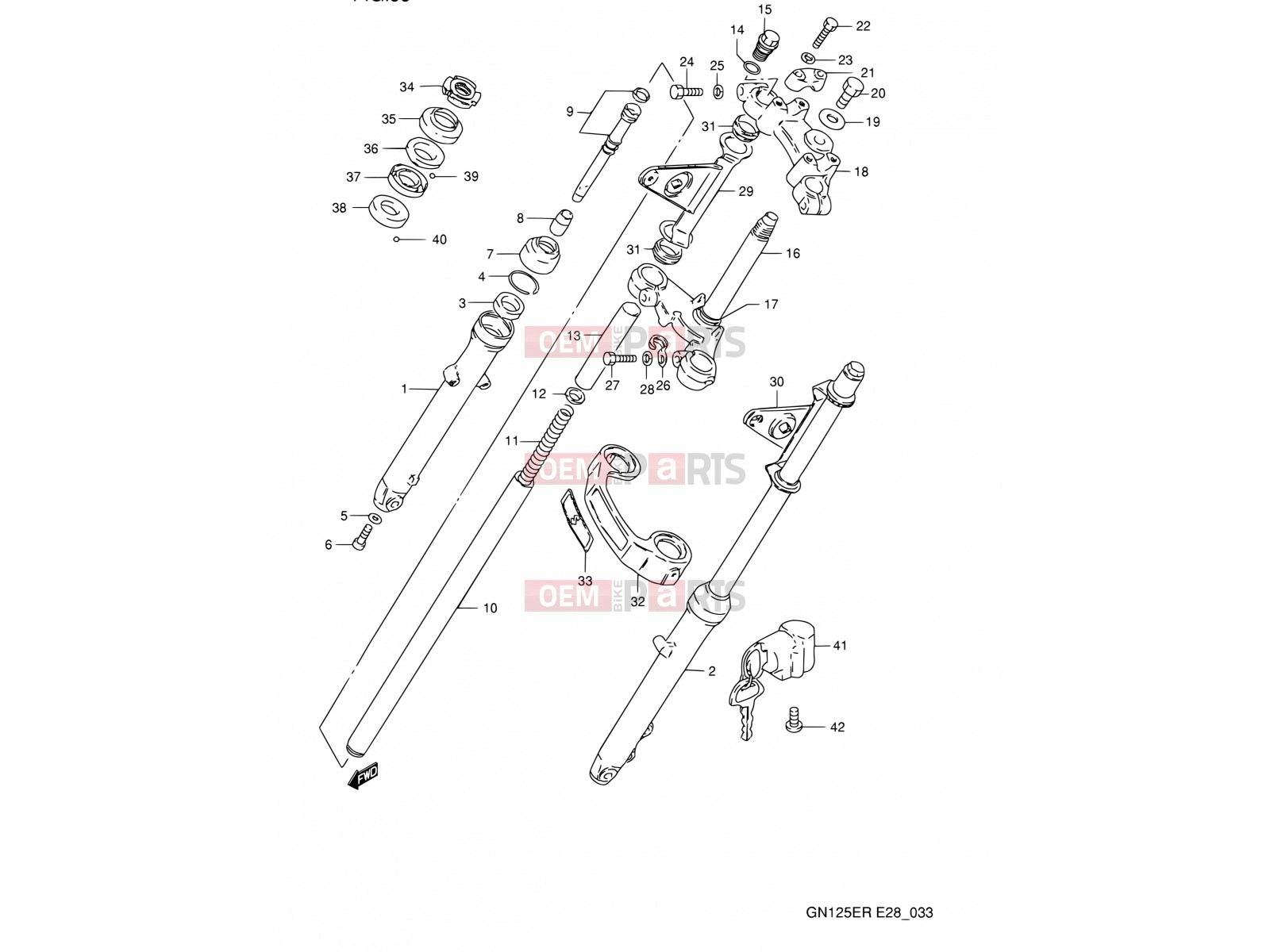 33 - FRONT FORK - Suzuki GN125E R (1994) (E03,E28,E33)