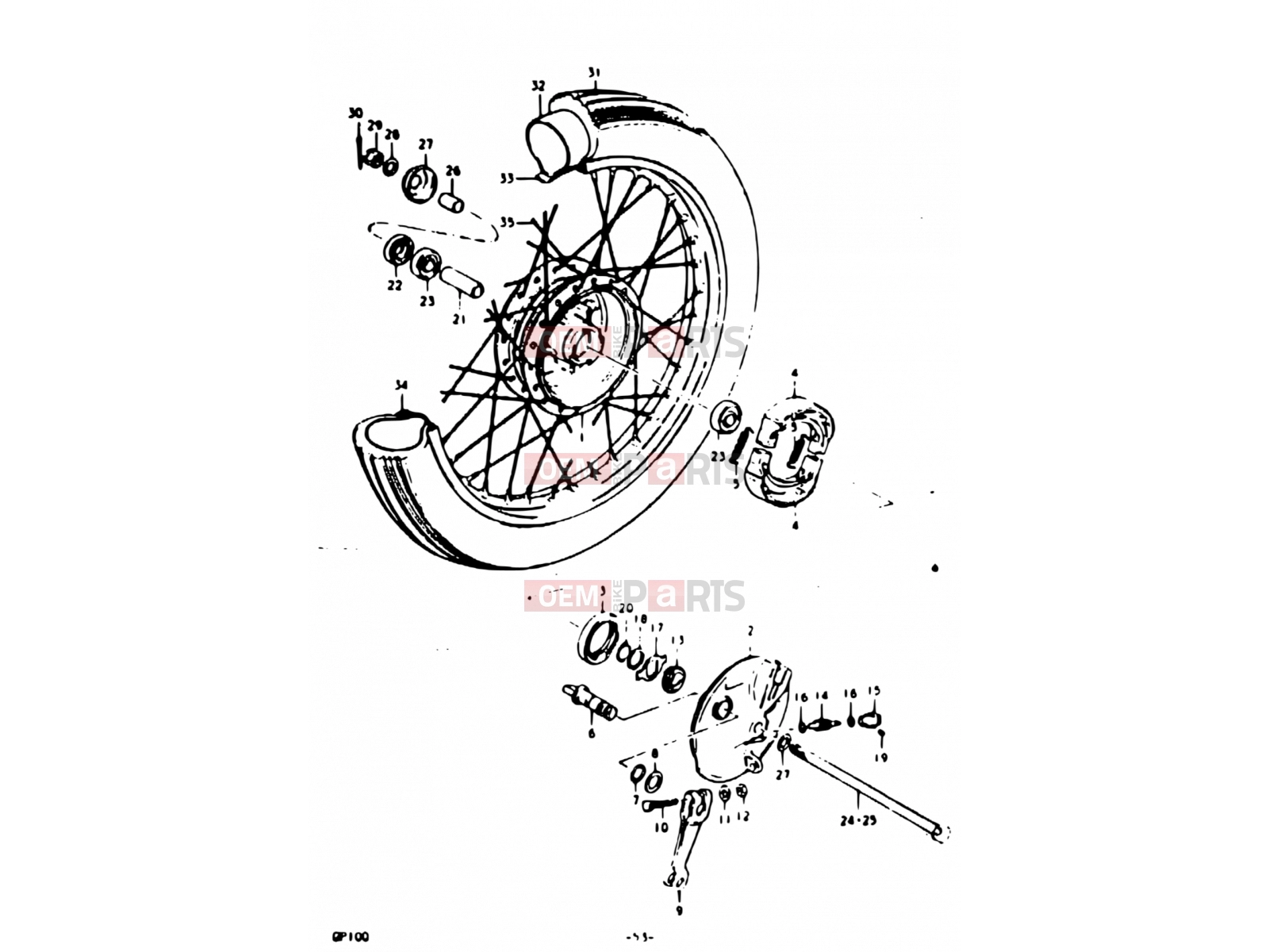 53 - FRONT WHEEL (E02, E06, E24) - Suzuki GP100U C (1978)