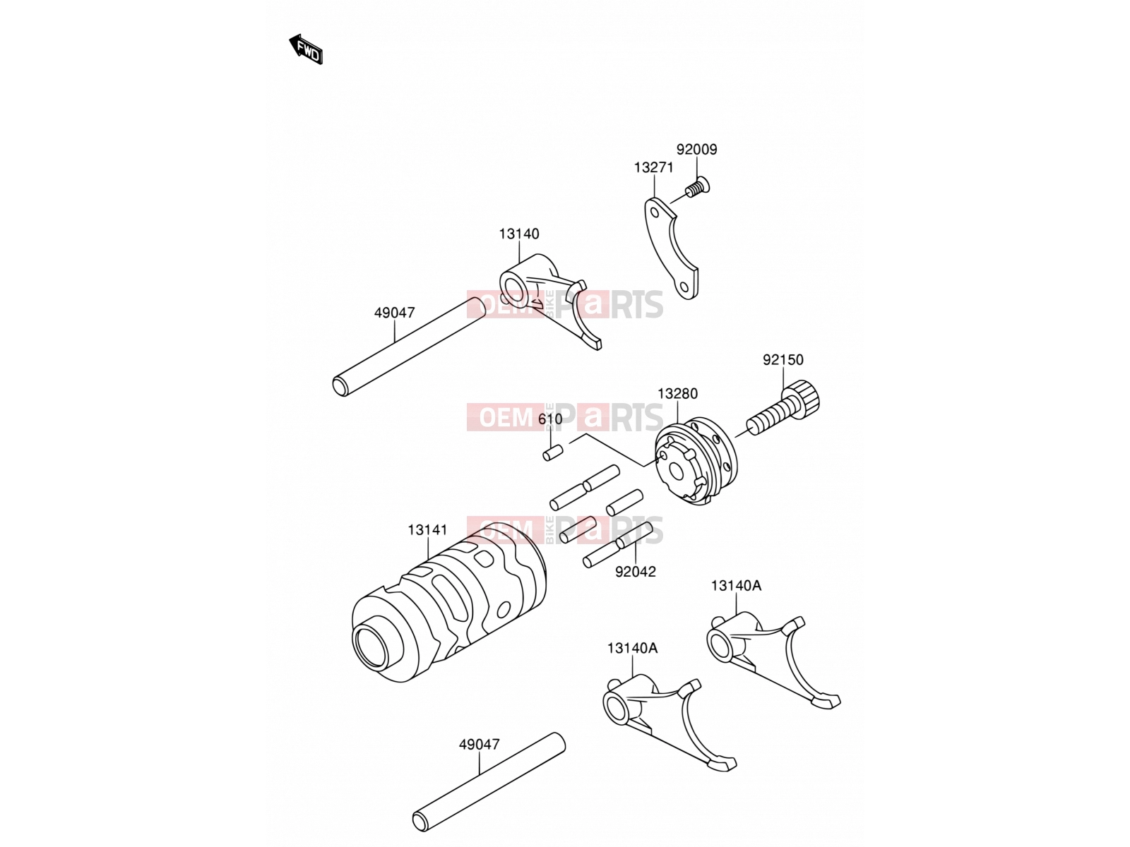 8 - GEAR CHANGE DRUM/SHIFT FORK - Suzuki RM65 K5 (2005) (E24)
