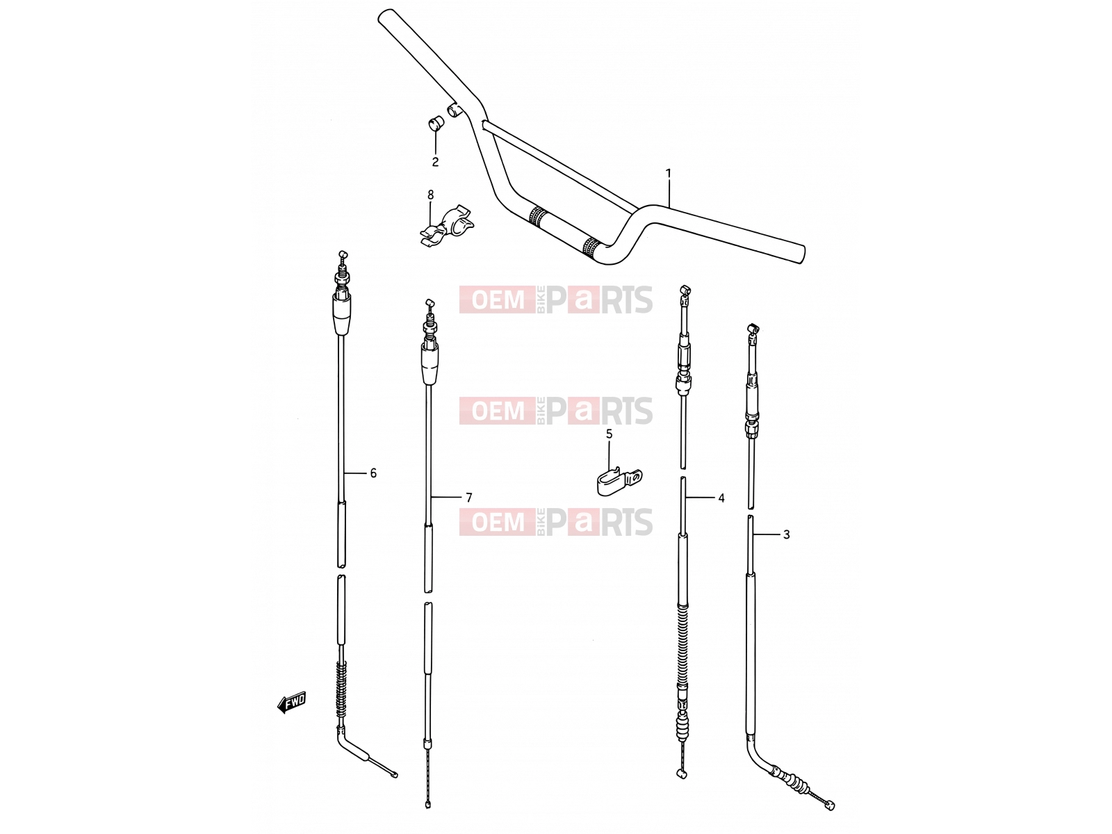 27 - HANDLEBAR - CONTROL CABLE - Suzuki RM80 H (1987) (E03,E28,E33)
