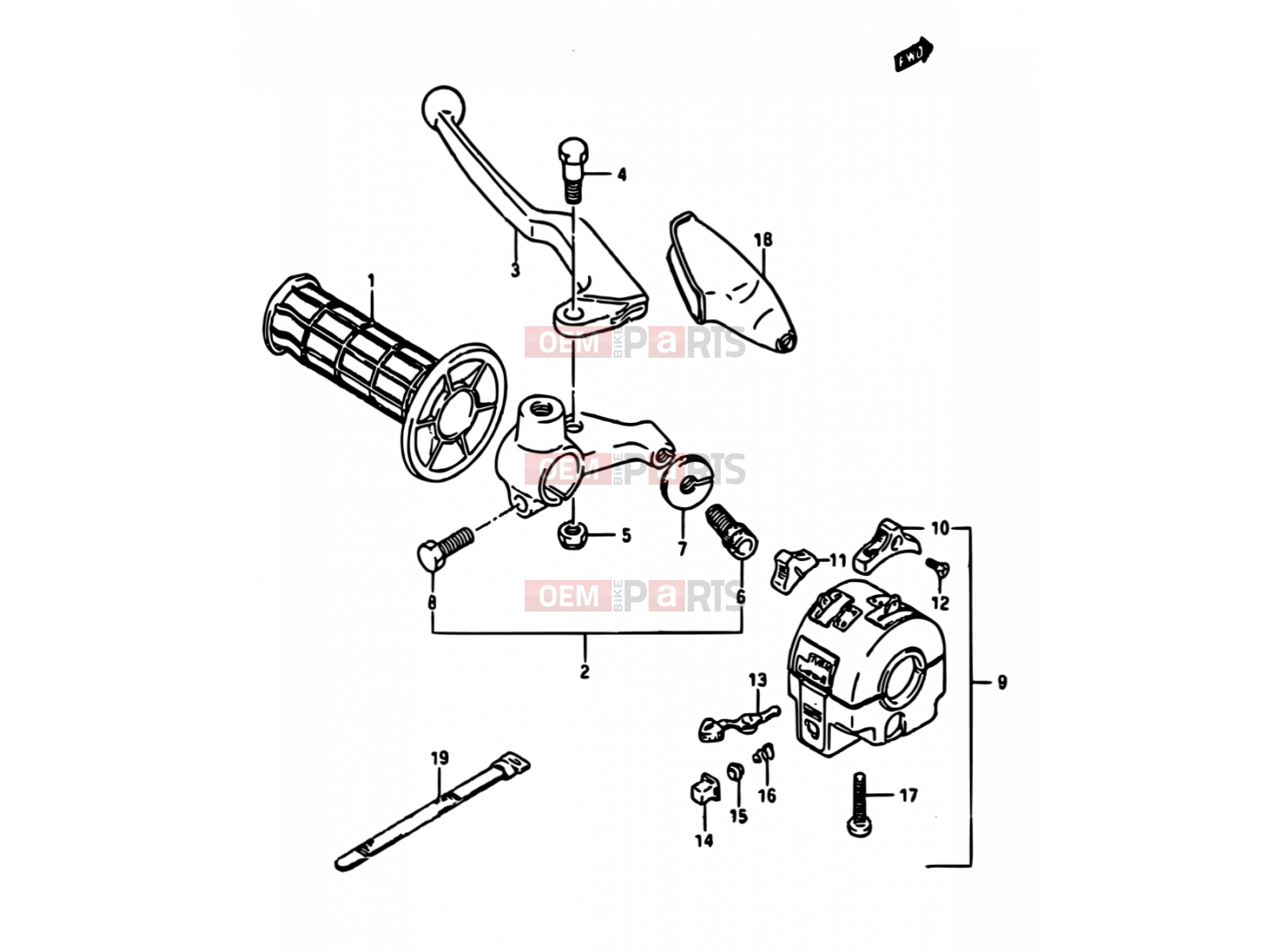 SUZUKI TS250X H (1987) 53 - LEFT HANDLE SWITCH (MODEL H/J/K E15,E16,E17,E22,MODEL K E02)